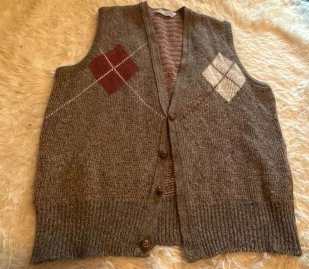 Vintage Stetson Men's Argyle Knit Sweater Vest Size L Made in USA Grandpa Core